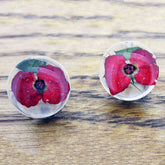 Real pressed Poppies silver studs